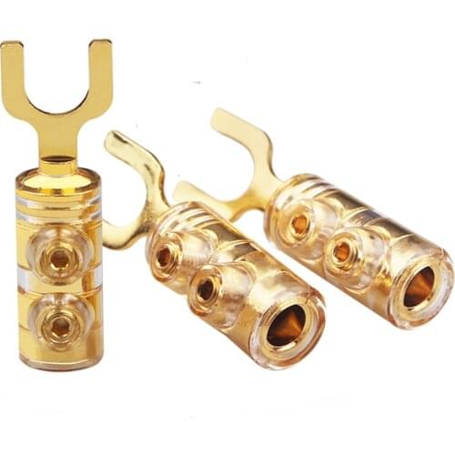 8Pcs Pure Copper Audio Spade Plug Gold-plated Solder-free Y Plug Amplifier Speaker Cable Connector