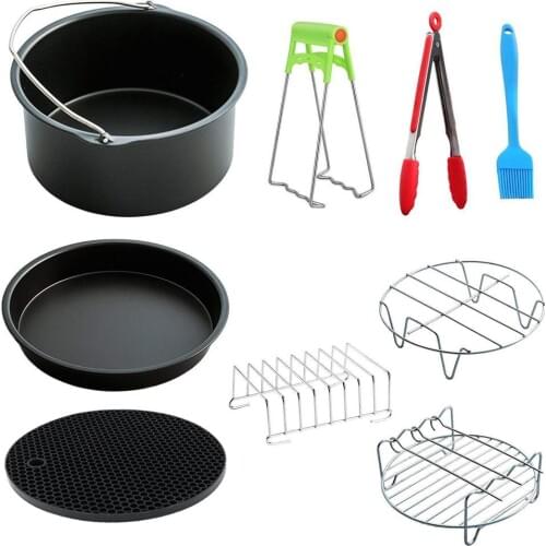9pcs/set 7 inch Air Fryer Omelette Cake Pizza Pan Roast Skewer Rack Tangs for Phillips Cozyna Frying Accessories Fashion