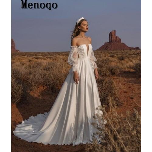 New Satin Prom Dresses Long Puff Sleeves Exposed Boning Illusion Evening Dresses A-Line Formal Gowns Vestidos De Fiesta
