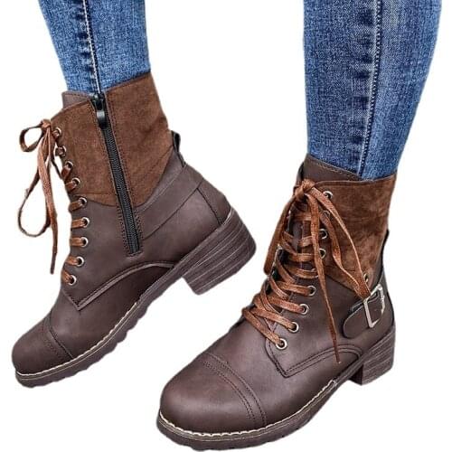 Women Boots 2021 New Large Size Thick Heel Laces Non-slip Wear-resistant Fashionable Comfortable Ankle Womens Shoes
