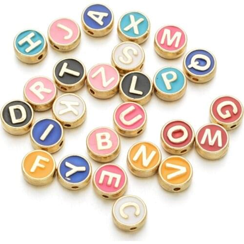 100pcs/lot 8mm Mixed Colorful Alloy Letter Round Beads For Jewelry Making DIY Necklace Bracelet Handmade Crafts Accessories