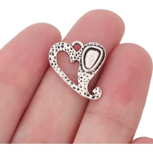20 x Tibetan Silver Open Hammered Heart Charms Beads for Bracelet Necklace Jewelry Making Findings 20x18mm