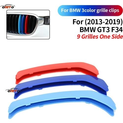 For GT3 F34 2013-2019 3-color-set Grille Racing 9 BarsCar Front Decoration Stripe Clips Sticker Decal Covers Grille ABS