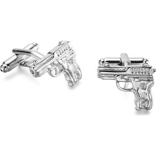 DY Selling high quality brass plated silvery pistol Cufflinks new fashion mens French Cufflinks wholesale and retail