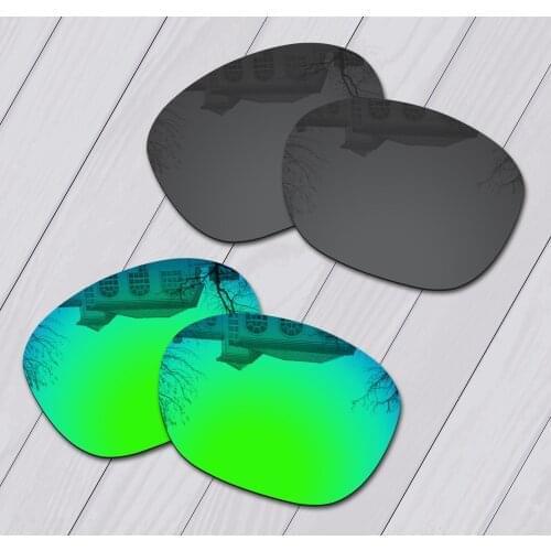 E.O.S 2 Pairs Black & Emerald Green Polarized Replacement Lenses for Oakley Latch OO9265 Sunglasses