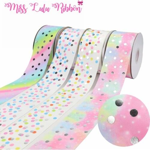 3 "75mm Geometric Series Dot Printing Solid / Gradient Holographic Ribbon DIY Accessories 50 Yards / Roll