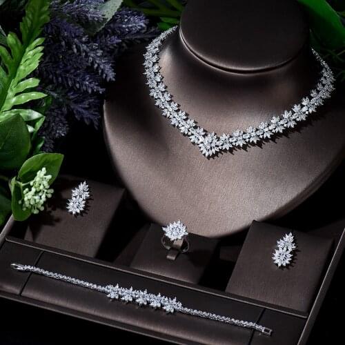 HIBRIDE Luxury 4PCS Necklace Earring Set Cubic Zirconia jewelry Sets for Women Wedding Indian Bridal Jewelry Accessories N-221