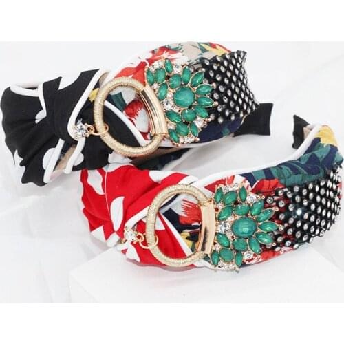 Korean High Quality Headband knotted Hairband Pearl Zircon Retro Hair Accessories Flower Headbands with Flower Headband-for Wome