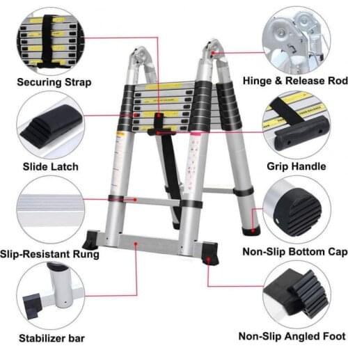 New 5m Stable Foldable Telescopic Aluminum Ladder Multi Purpose Industrial Herringbone Telescopic Straight Ladder Step HWC