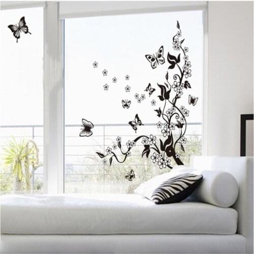Fashion Romantic Flower wall Sticker Art Decal background decoration Wall Stickers Home Decor Butterfly 3D Wallpaper on the wall