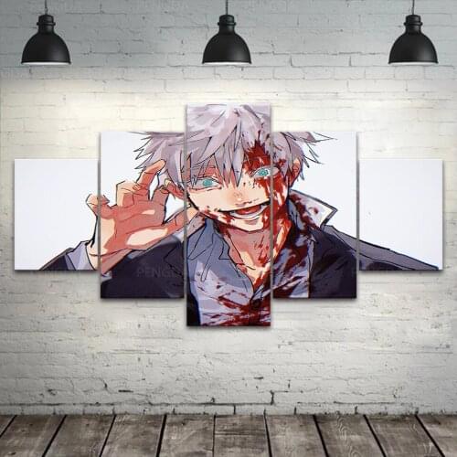 HD Prints Jujutsu Kaisen Modular Pictures 5 Panel Wall Art Gojo Satoru Canvas Painting Anime Poster Home Decor Living Room Frame