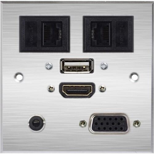 Multimedia USB VGA 15P HDMI USB AUDIO Network socket aluminum alloy patch board free welding office cable Connection Panel