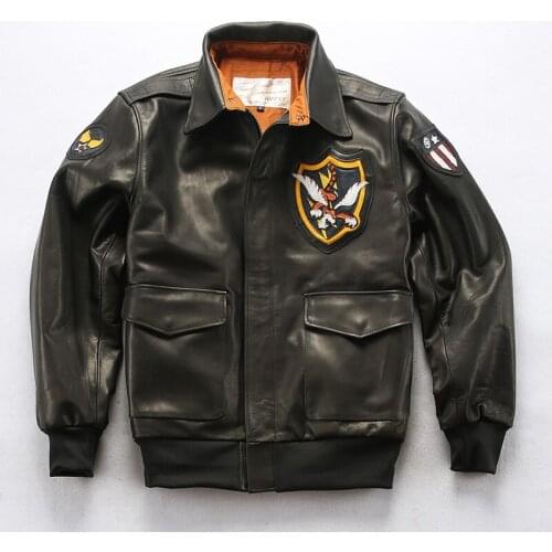 New Genuine Leather Mens Vintage A-2 Air Force Pilot Jacket with Tiger Brand Autumn Winter Cowhide Motorcycle Warm Coat