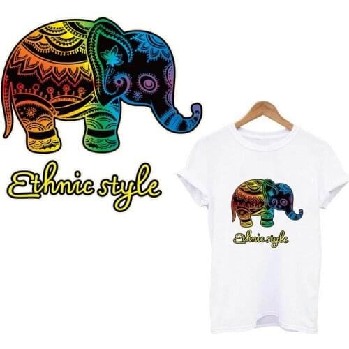 Ethnic Style Iron On Patches Elephant Letters Stripes Hheat-Sensitive Appliques Thermo Stickers On Clothes Transfer Patch Badge