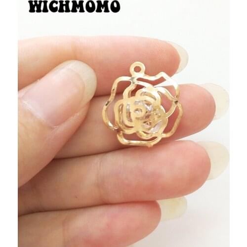 New 8pcs 18*20 Beads Inside Gold Rose Hollow Out Pendants Charms for Diy Jewelry Earring Necklace Accessories