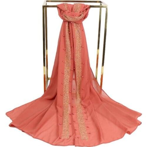 New Design Muslim Bubbles Chiffon Scarf Shiny Hijab With Diamond Pearls Scarf Plain Fashion Shawls Wraps Muslim hijab