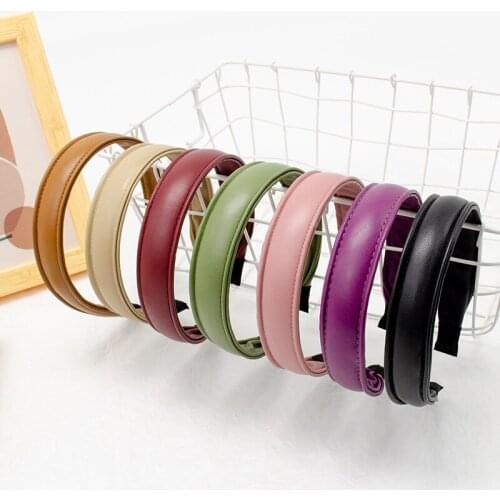 New Headband Simple PU Leather Solid Narrow Side Hair and Women Girls Knot Hair Hoops Hair Accessories 7 Colors