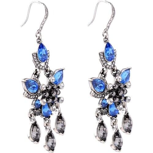 Bulk Price Blue Chandelier Resin Glass Crystal Fashion Earrings 2018 Charm Pierced Hanging Earrings For Women Indian Jewelry