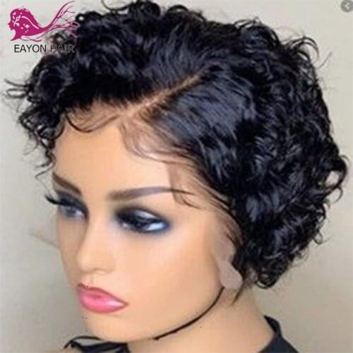 EAYON Bob Wig Short Curly Lace Closure Wig 180Density Lace Frontal Deep Curly Human Hair Wig Remy Brazilian 4x4 Closure Wig