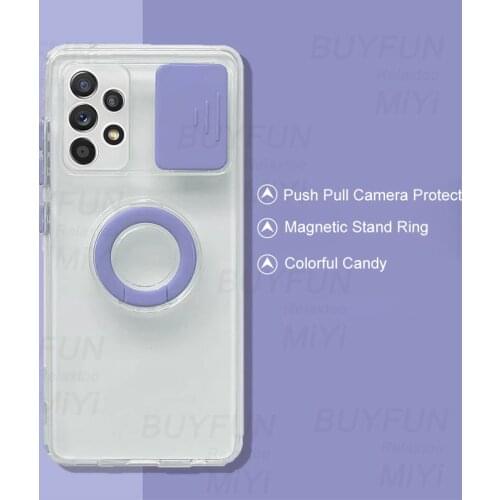 Clear Soft Shockproof Case For Samsung Galaxy A02 A12 A22 A32 A42 A52 A72 2021 4G 5G Ring Stand Push Pull Camera Protect Shell