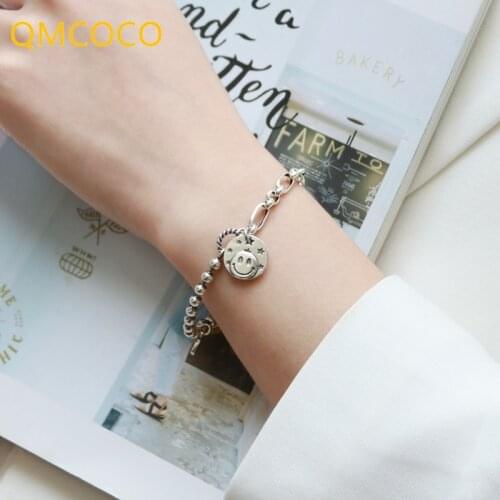 QMCOCO 925 Sterling Silver Smiling Face Irregular Chain Bracelet For Women Creativity Design Bead Chain Jewelry Party Gifts