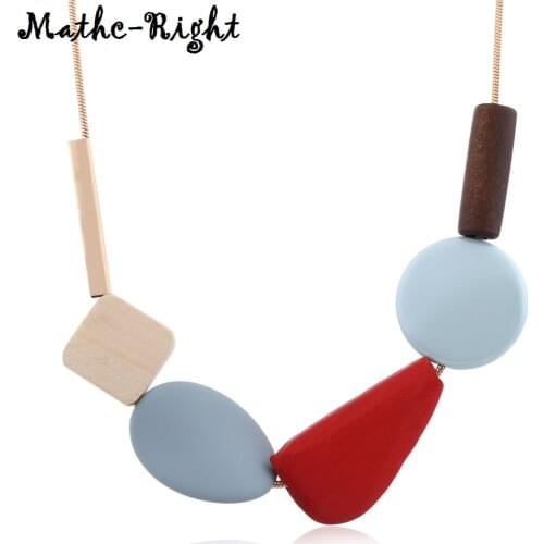 Colorful Resin Beads Statement Necklace Womens Multicolor Wood Necklaces & Pendants for Women New Arrival Fashion Jewelry MX029