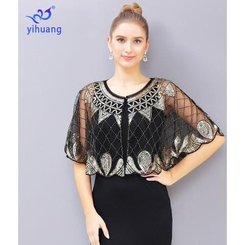 2021 New Women 1920s Shawl Wedding Cover Up Gatsby Party Sequin Cape Vintage Mesh Wrap Scarf for Dresses