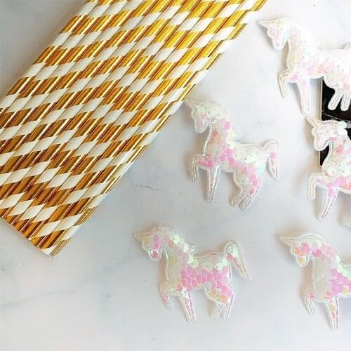 5pcs/25pcs Disposable Foil Gold Paper Drinking Straws unicorn decor Tableware Happy Birthday Wedding Decorations Party Supplies