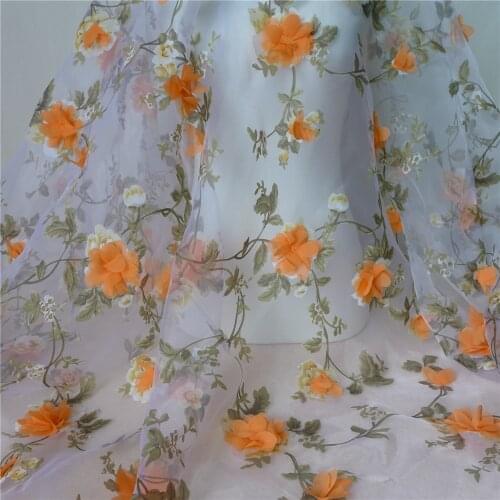 2019 Latest 3D Flowers Fabric Chiffon African Tulle Lace Fabric For Wedding Dress Backdrop Curtain By Yard
