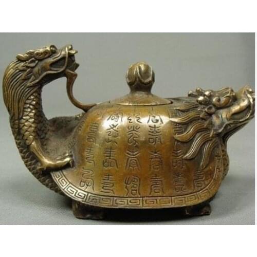 DECORATED OLD BRONZE CHINESE OLD COPPER HANDWORK DRAGON TEA POT ANTIQUE CRAFTS COPPER SCULPTURE HOME