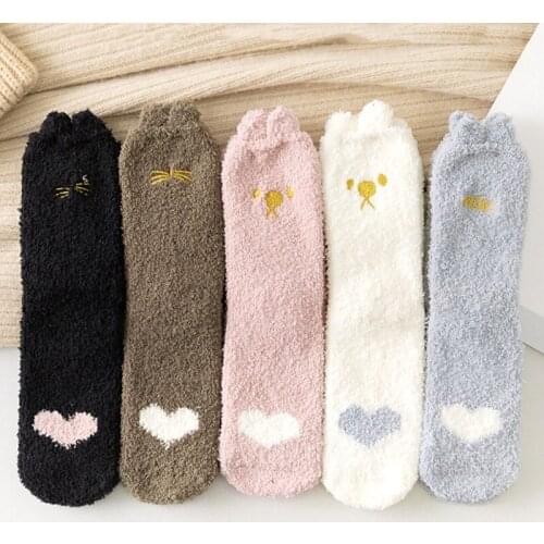 Thickening Women Cashmere Socks Lovely Plush Keep Warm Sleep Home Floor Ladies Funny Socks Coral Fluffy Feet Warmer
