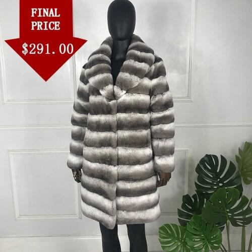 Delightful Chinchilla Fur Jacket Coat Natural Rex Rabbit Fur Overcoat Women Long outwear High Fashion
