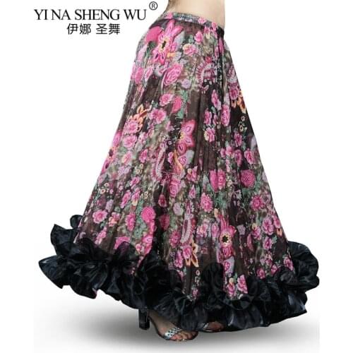 Women Spanish Bellydancing Skirt Flamenco Skirts Chiffon Large Gypsy Swing Belly Dance Skirts Gypsie Costume Tribal Skirt Adult