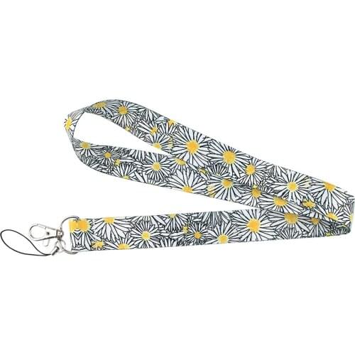 ZF1860 1pcs Small White Daisies Painting Art Key Chain Lanyard Neck Strap for Phone Keys ID Card Creative Lanyards