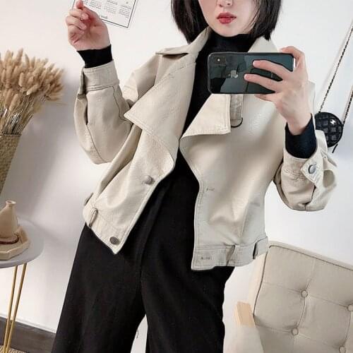 2020 New Ladies PU Leather Jackets Loose Moto Bikers Jacket Women Long Sleeved Spring Autumn Outerwear Faux Leather Coats