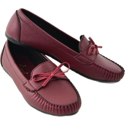 2021 SUMMER SEASON WOMEN Faux Leather DAILY CASUAL ELEGANT Bow Loafer SHOES Burgundy