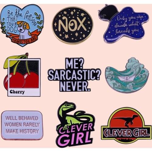 ZF2472 Classic Quotations Cherry Picture Metal Enamel Pins And Brooches For Women Men Lapel Pin Backpack Bags Hat Badge Gifts