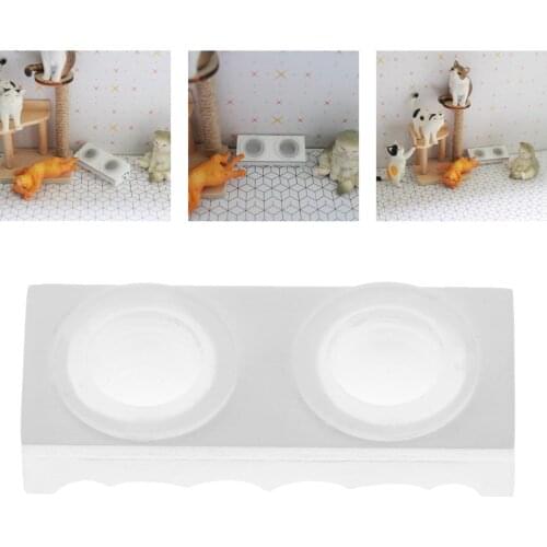 1:12 Dollhouse Mini Wooden Pet Bowl Cat Dog Double Dollhouse Life Scen