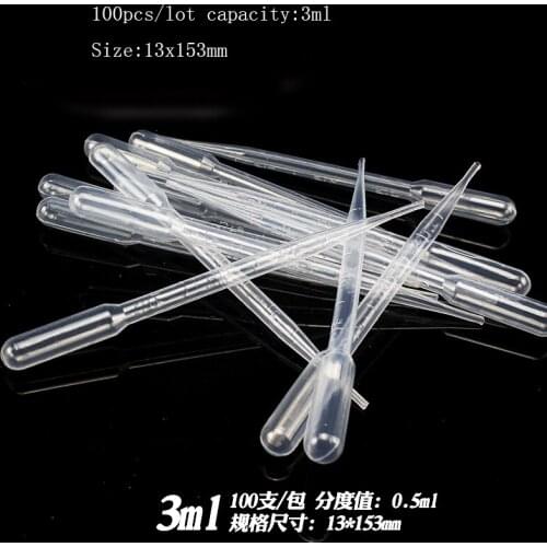 100 Pcs/lot 3ml Plastic Disposable Transfer Pipettes Eye Dropper Set Graduated Pipettes Polyethylene