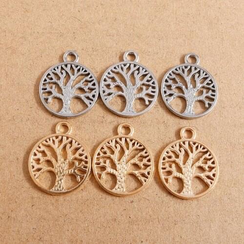 10pcs 20*24mm Gold Silver Color Plants Charms Lucky Tree Pendant for Necklace Bracelets Jewelry Making DIY Keychain Charms