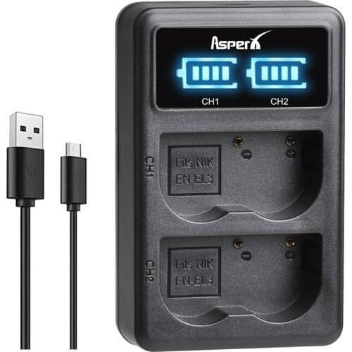 AsperX 1Pcs EN-EL3E EN-EL3e EN EL3E ENEL3E LED Dual USB Battery Charger for Nikon D100 D200 D300 D700 D30 D50 D70 D80 D90 Camera