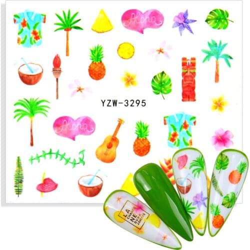2021 NEW NAIL ART BEAUTY NAIL STICKER WATER DECAL SLIDER FRUIT PALM TREE COCONUT LYCHEE PEACH PLUM WATER MELON