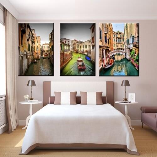 3 Pieces of Famous American Venice Landscape City Decoration Painting Poster Printing Water City Home Decoration Craft Painting