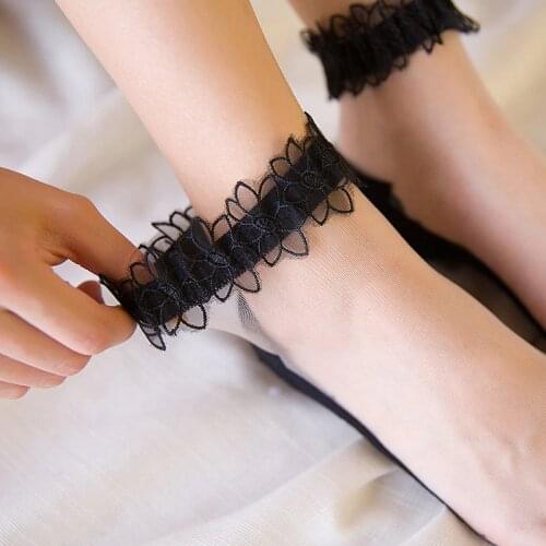 4 Pairs/ lot Lace Spring Summer Crystal Socks Lolita Socks For Women Girls Black Lace Sex Sock Slipper