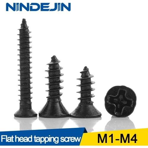 50/100pcs Cross Countersunk Flat Head Self-tapping Screw M1 M1.2 M1.4 M1.5 M2 M2.6 M3 M3.5 M4 Black Carbon Steel Phillips Screw