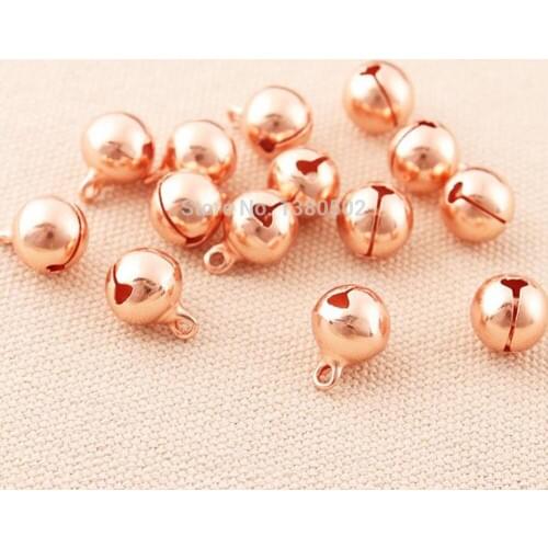 50pcs/lot 10mm Rose Gold Color Metal Top Quality Loose Bead Jingle bell diy Handmade Christmas Decoration Accessories