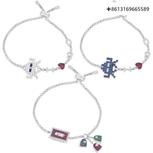 925 Sterling Silver Original 1:1 High Quality Space Shooter, 80s Cassette Bracelet, Female Jewelry Engraved Logo