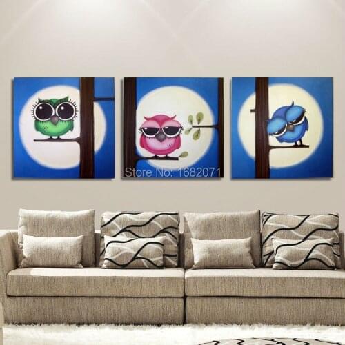 Free Shipping Hand-painted Modern Popular Funny Owl Oil Painting On Canvas Funny Owls Canvas Painting For Wall Decorative