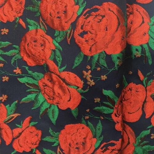 CF366 The New Fashion Red Rose Jacquard Fabric Women Cheongsam Coat Dress Fabric Womens Dress Yarn-dyed Jacquard Fabric For Sew