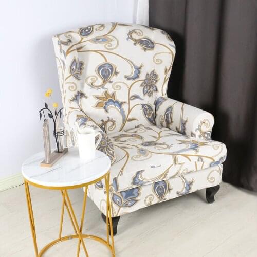 Printed Sloping Arm King Armchair Cover Elastic Armchair Slipcover Wingback Wing Sofa Back Chair Cover Stretch Chair Slipcover